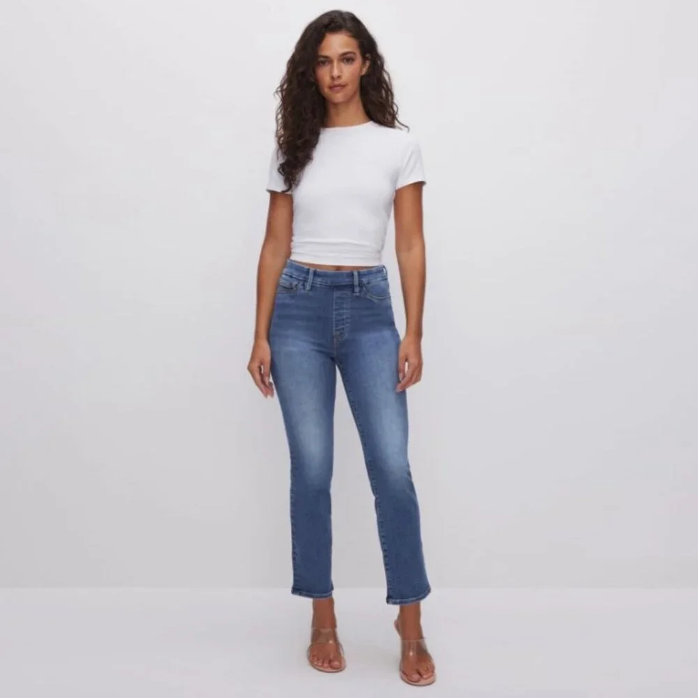 NWT Good American Power Stretch Pull-on Straight Jeans - Picture 2 of 9